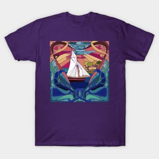 Stain Glass Sailboat Design T-Shirt